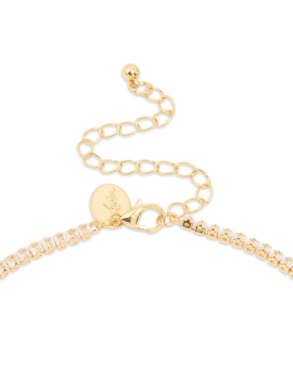 Gold Plated Cubic Zirconia Classic Tennis Necklace