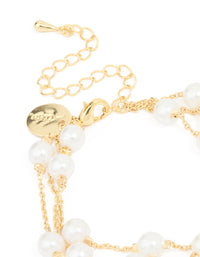 Gold Plated Pearl Layered Chain Bracelet - link has visual effect only