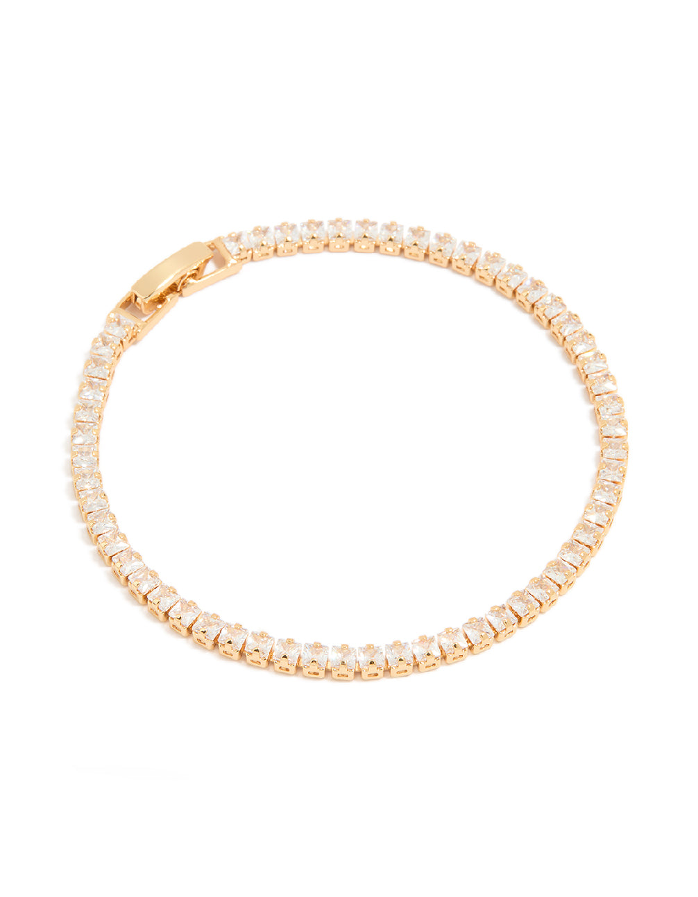 Gold Plated Cubic Zirconia Square Baguette Tennis Bracelet