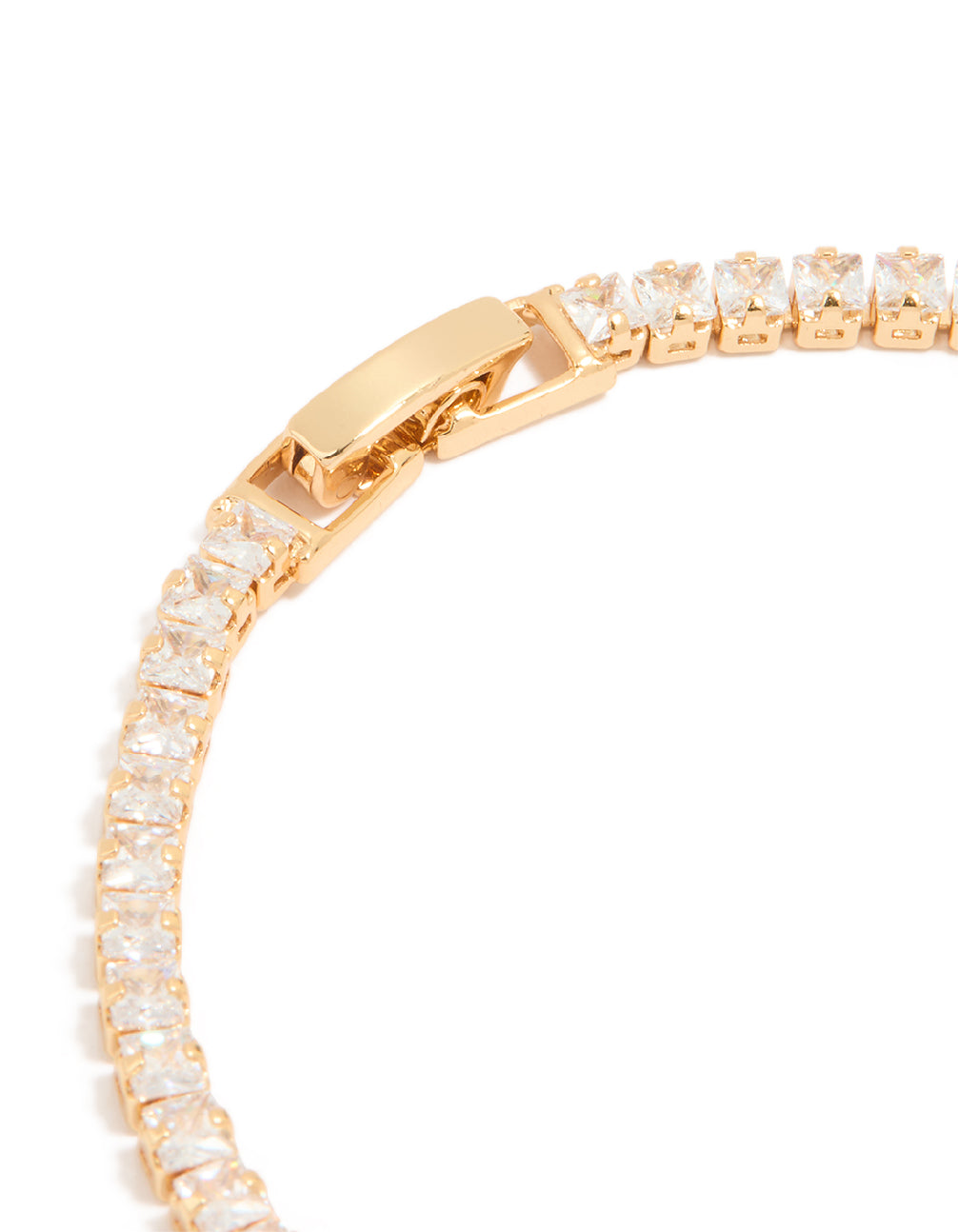 Gold Plated Cubic Zirconia Square Baguette Tennis Bracelet