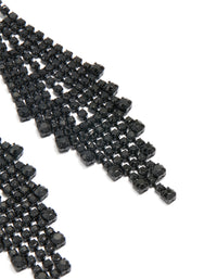 Black Coated Metal Diamante Chandelier Drop Earrings - link has visual effect only