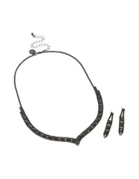 Black Coated Metal Rectangle Pointed Necklace & Earrings Set - link has visual effect only