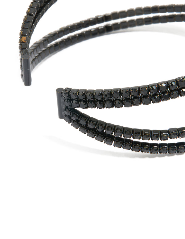 Black Coated Metal Diamante Pavé Wrap Wrist Cuff