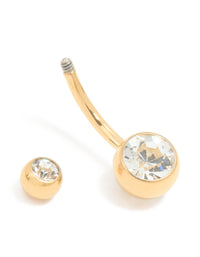 Gold Plated Titanium Diamante Bezel Belly Bar - link has visual effect only
