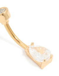 Gold Plated Titanium Cubic Zirconia Double Belly Bar - link has visual effect only