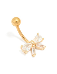 Gold Plated Titanium Cubic Zirconia Pear Bow Belly Bar - link has visual effect only