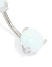 Titanium White Opal Cubic Zirconia Belly Bar - link has visual effect only