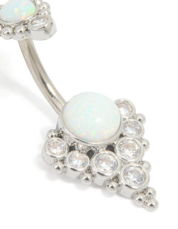 Titanium White Opal Cubic Zirconia Belly Bar