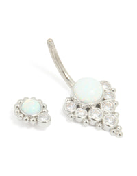 Titanium White Opal Cubic Zirconia Belly Bar - link has visual effect only