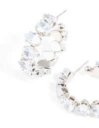 Silver Cubic Zirconia Cluster Hoop Earrings - link has visual effect only