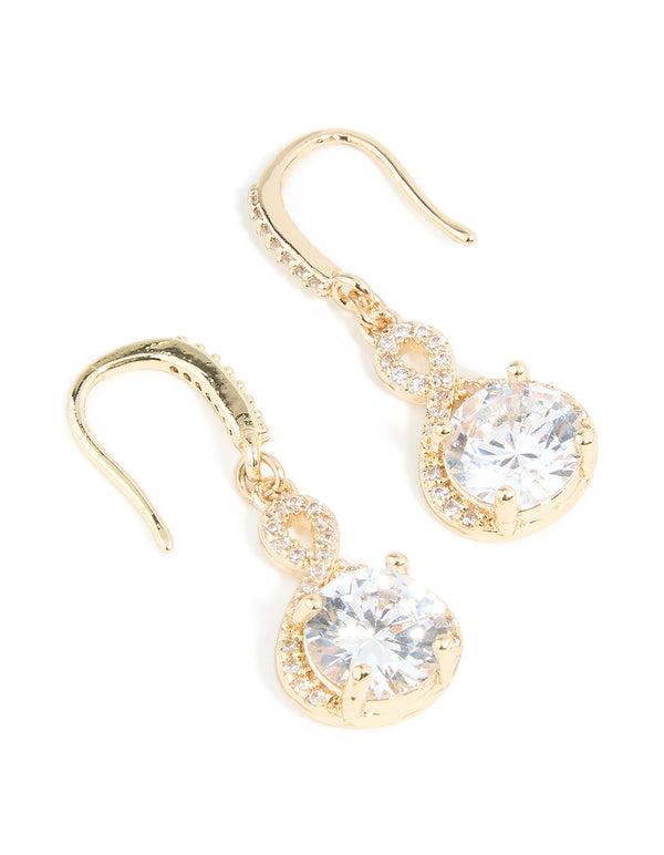 Gold Cubic Zirconia Dainty Circle Drop Earrings