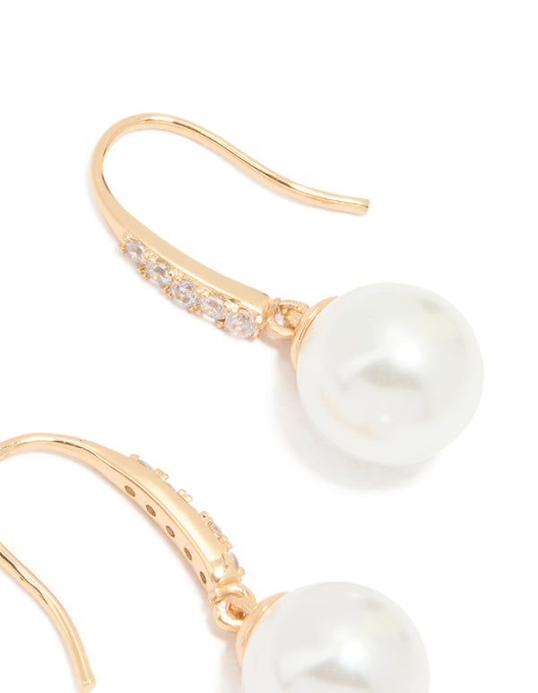 Gold Cubic Zirconia Fine Pearl Drop Earrings
