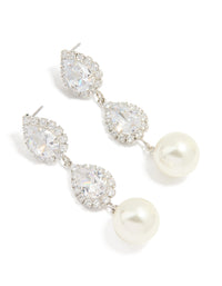 Silver Cubic Zirconia Pearl Pear Drop Earrings - link has visual effect only