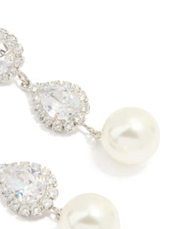Silver Cubic Zirconia Pearl Pear Drop Earrings - link has visual effect only
