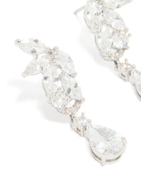 Silver Cubic Zirconia Dainty Flower Drop Earrings - link has visual effect only