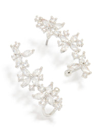Silver Cubic Zirconia Floral Marquise Cuff Earrings - link has visual effect only