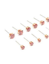 Gold Red Cubic Zirconia Classic Stud Earrings 6-Pack - link has visual effect only
