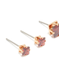 Gold Red Cubic Zirconia Square Stud Earrings 2-Pack - link has visual effect only
