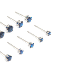 Silver Blue Cubic Zirconia Classic Stud Earrings 6-Pack - link has visual effect only