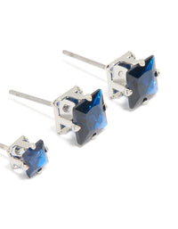 Silver Blue Cubic Zirconia Square Stud Earrings 2-Pack - link has visual effect only