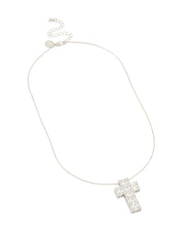 Silver Cubic Zirconia Mega Cross Necklace - link has visual effect only