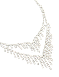 Silver Cubic Zirconia Statement Layered Chain Necklace - link has visual effect only