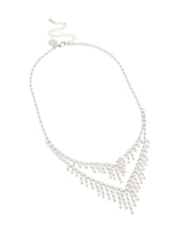 Silver Cubic Zirconia Statement Layered Chain Necklace - link has visual effect only
