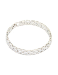 Silver Cubic Zirconia Rectangular Layered Tennis Bracelet - link has visual effect only