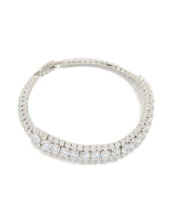 Silver Cubic Zirconia Marquise Statement Tennis Bracelet