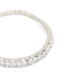Silver Cubic Zirconia Rectangle Statement Tennis Bracelet - link has visual effect only