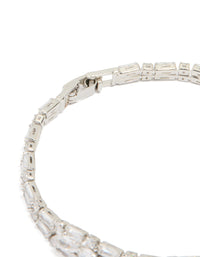 Silver Cubic Zirconia Rectangle Statement Tennis Bracelet - link has visual effect only