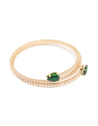 Gold Green Cubic Zirconia Wrap Around Wrist Cuff - link has visual effect only