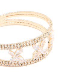 Gold Cubic Zirconia Triple Flower Wrist Cuff - link has visual effect only