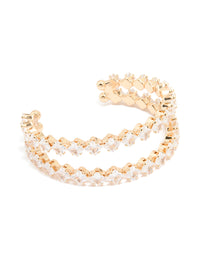 Gold Cubic Zirconia Open Large Square Wrist Cuff - link has visual effect only