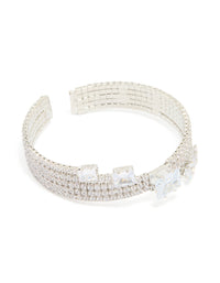 Silver Cubic Zirconia Large Square Wrist Cuff - link has visual effect only