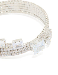 Silver Cubic Zirconia Large Square Wrist Cuff - link has visual effect only