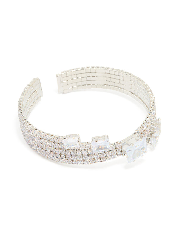 Silver Cubic Zirconia Large Square Wrist Cuff