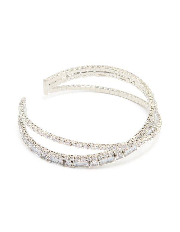 Silver Cubic Zirconia Rectangular Wrap Wrist Cuff