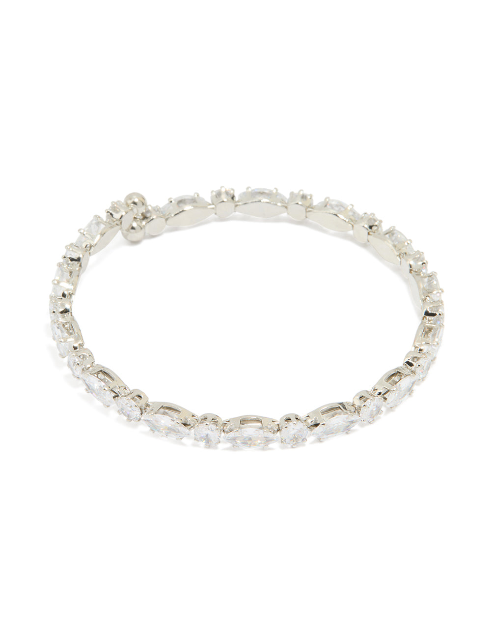 Silver Cubic Zirconia Mixed Stone Wrist Cuff