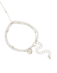Silver Cubic Zirconia Dainty Layered Hand Chain - link has visual effect only