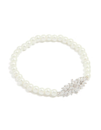 Silver Cubic Zirconia Center Flower Stretch Bracelet - link has visual effect only