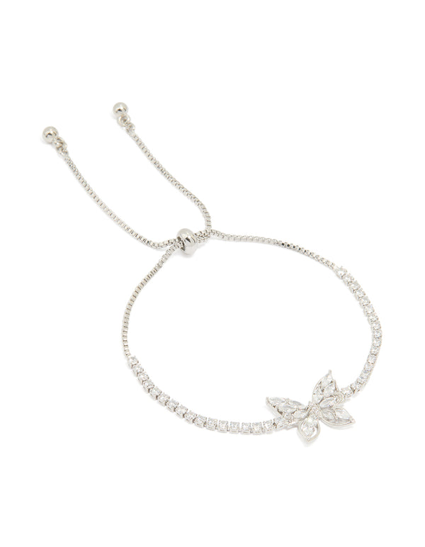 Silver Cubic Zirconia Butterfly Toggle Bracelet
