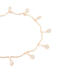 Gold Cubic Zirconia Dainty Droplet Anklet - link has visual effect only