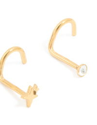 Surgical Steel Cubic Zirconia & Ball Front Nose Studs 3-Pack - link has visual effect only