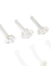 Surgical Steel Cubic Zirconia & Clear Nose Studs 6-Pack - link has visual effect only