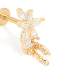 Gold Plated Surgical Steel Cubic Zirconia Leaf Chain Flat Back Stud - link has visual effect only