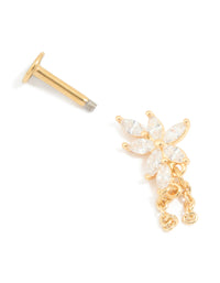 Gold Plated Surgical Steel Cubic Zirconia Leaf Chain Flat Back Stud - link has visual effect only