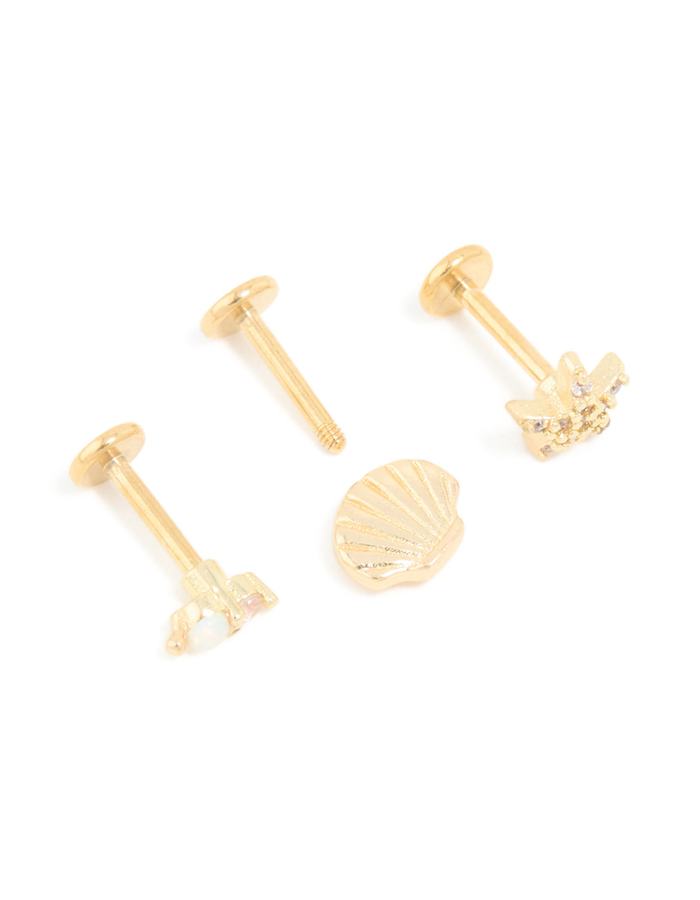 Gold Plated Surgical Steel Diamante Sea-Inspired Flat Back Studs 3-Pack