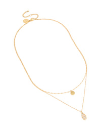 Waterproof Gold Plated Stainless Steel Cubic Zirconia Hamsa Hand & Disc Layered Necklace - link has visual effect only