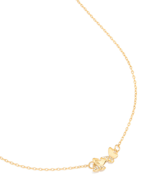 Gold Plated Stainless Steel Cubic Zirconia Butterfly Necklace